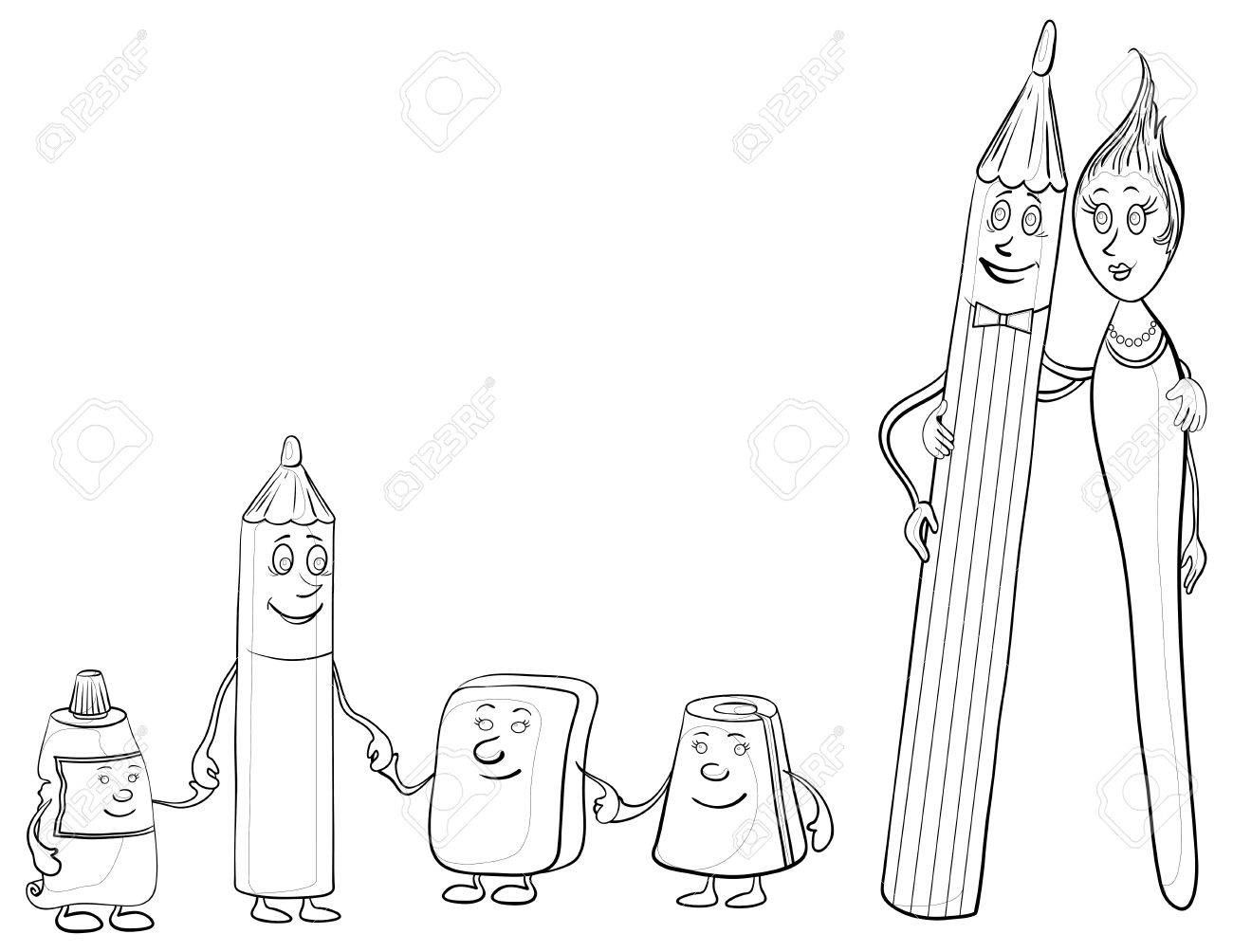 1300x1004 Cartoon, Contours, Stationery Family Pencils, Brush, Tube, Eraser