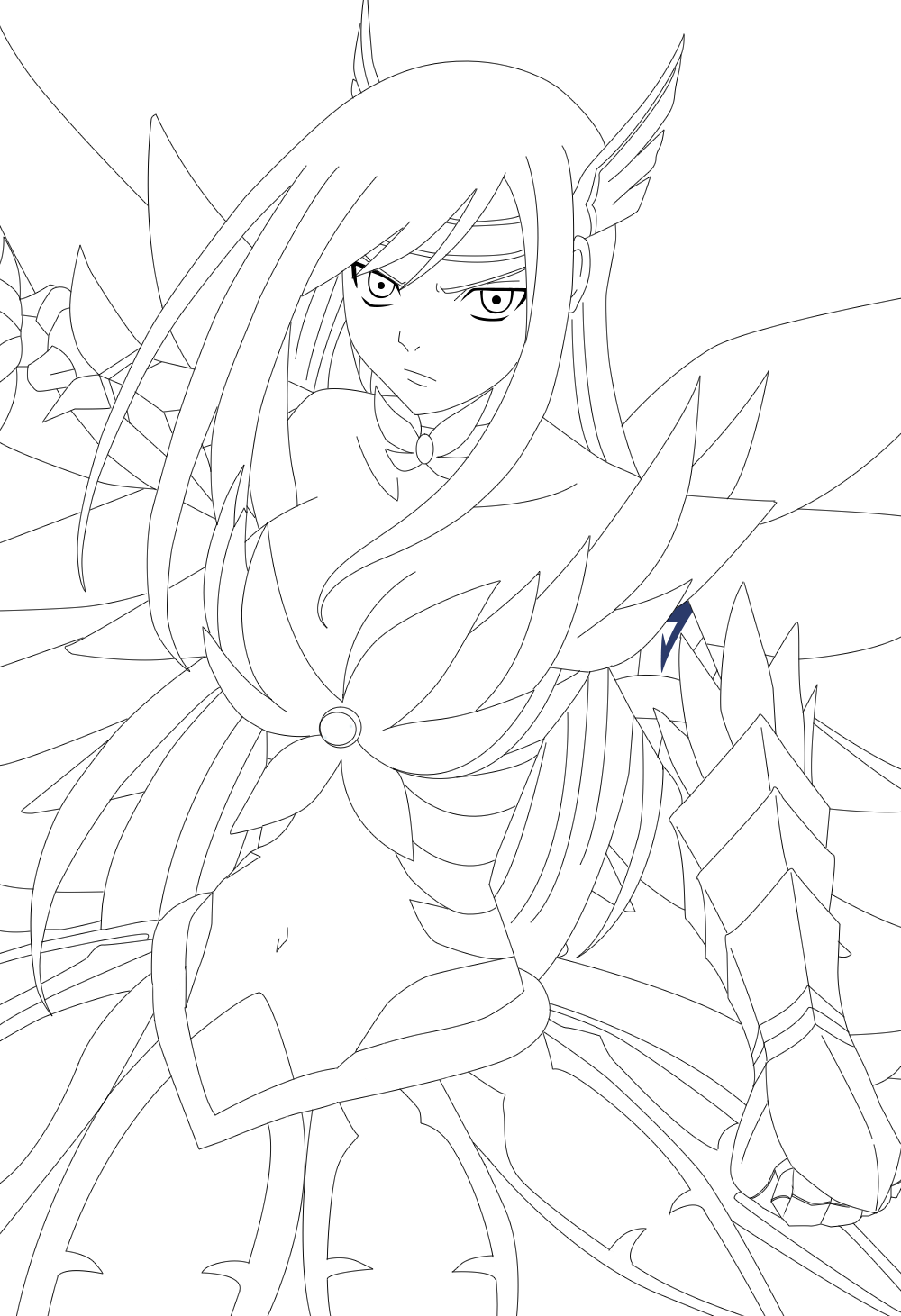 1000x1461 Erza Scarlet Angel Armor Lineart By