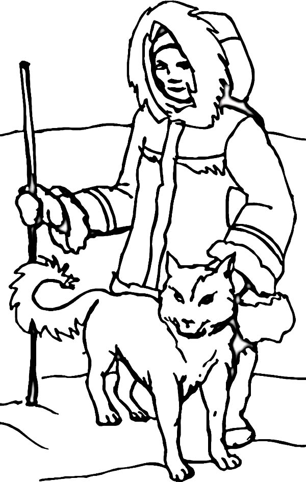 600x945 An Eskimo With Husky In The North Coloring Page Color Luna