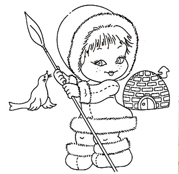 600x585 Beautiful Eskimo Girl Coloring Page Color Luna