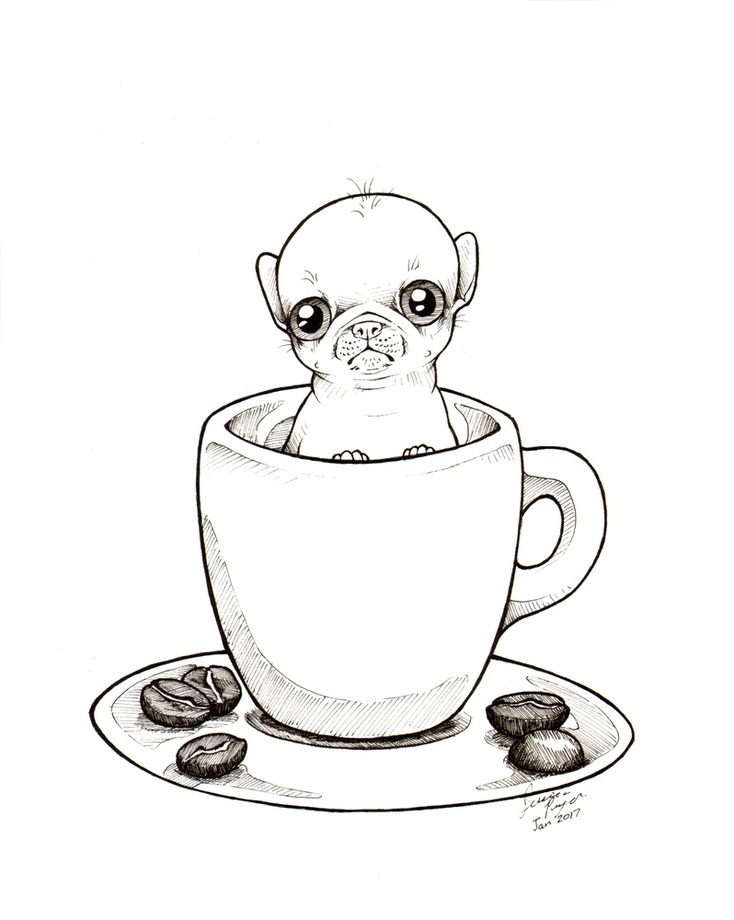 734x920 Espresso Cup Puppy, An Art Print By Jessica Pryor