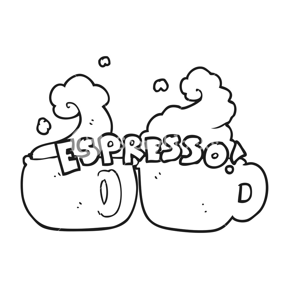 1000x1000 Freehand Drawn Black And White Cartoon Espresso Royalty Free Stock