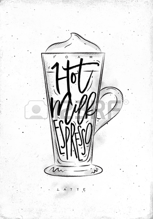315x450 Coffee Latte Cup Lettering Foam, Hot Milk, Espresso In Vintage