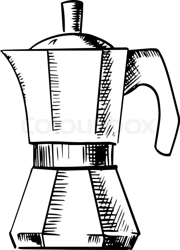 579x800 Coffee Maker Sketch Icon With Italian Pot For Produce Espresso