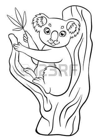 318x450 Coloring Pages. Animals. Little Cute Koala Sits On The Tree