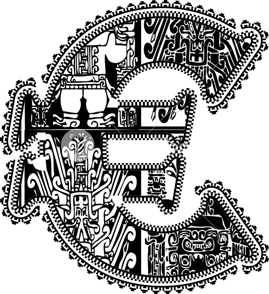 915x1000 Euro Symbol With Ancient Drawing. Vector Illustration Royalty Free