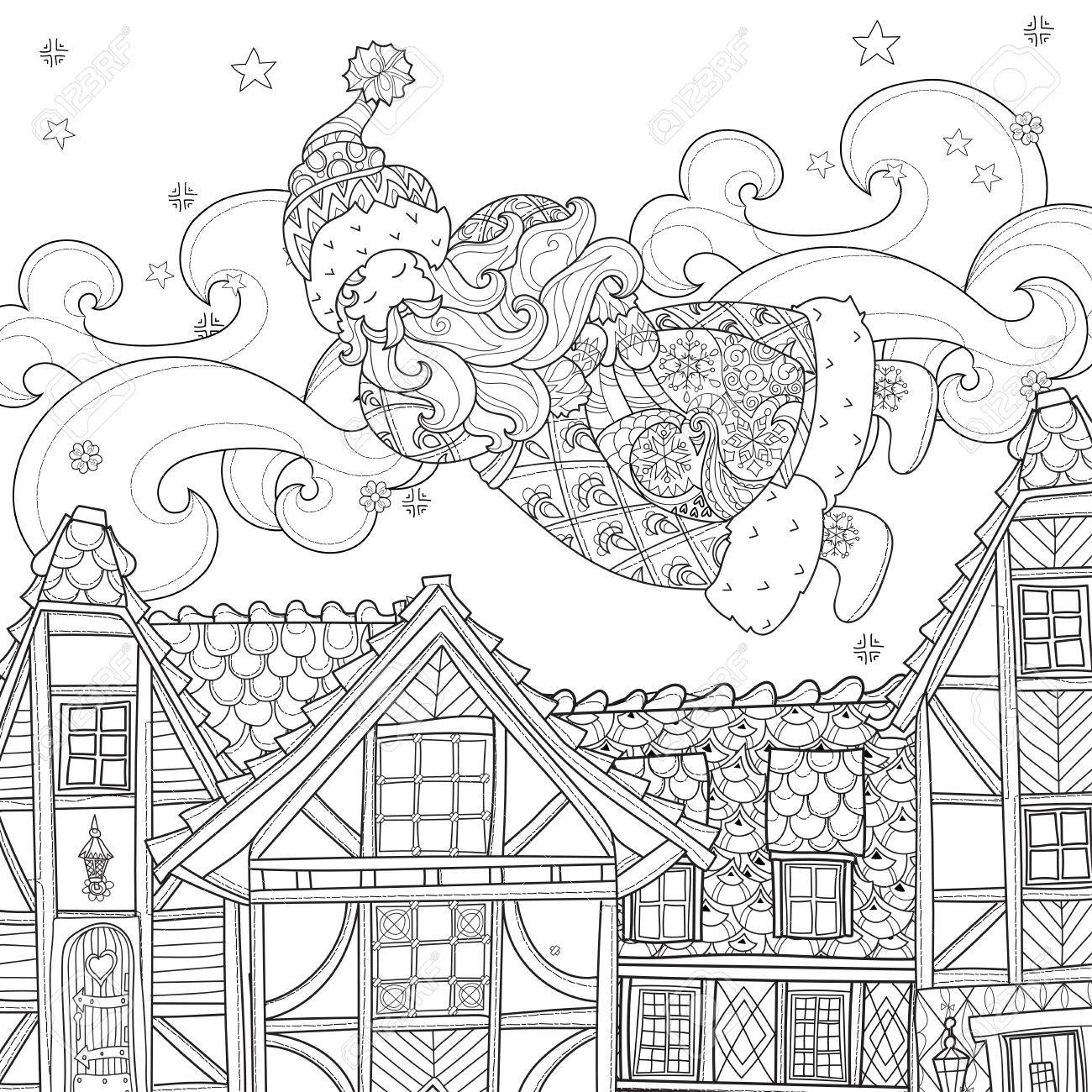 1300x1300 Vector Cute Christmas Santa Claus Doodle In Fairy Europe Town.hand
