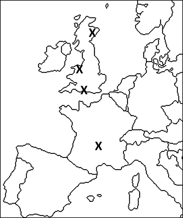 622x740 Map Of Western Europe Showing The Locations Of Each Site