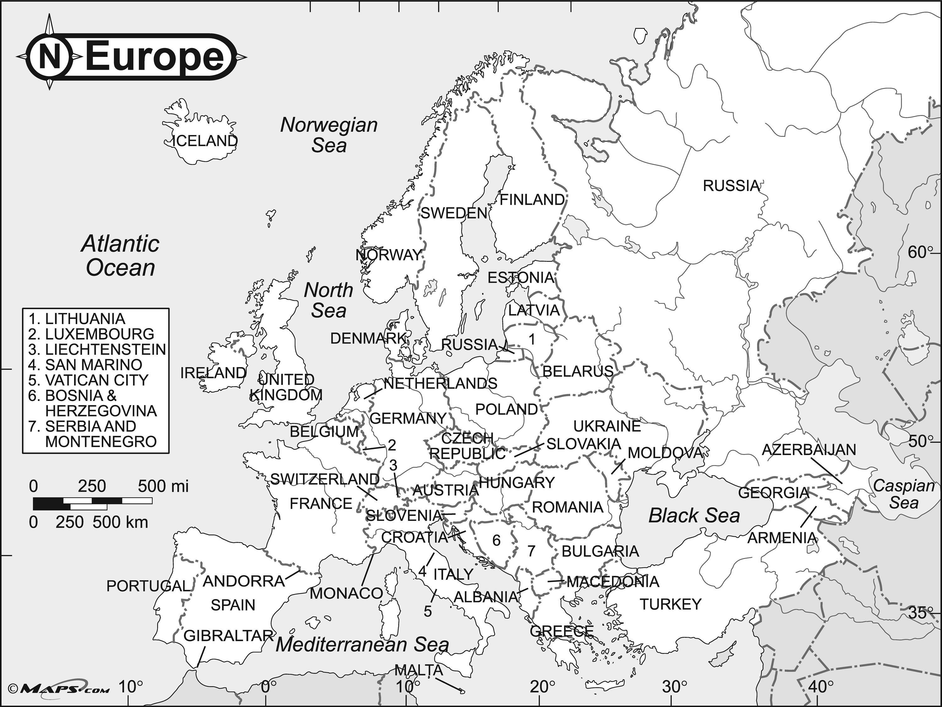 3000x2250 Europe Black Amp White Reference Map