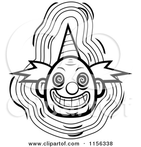 450x470 Cartoon Clipart Of A Black And White Evil Clown Face With A Party