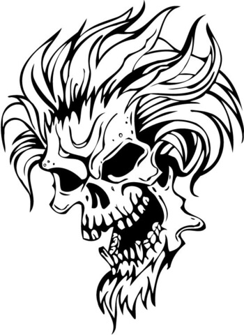 350x480 Evil Skull With Hair Coloring Page Free Printable Coloring Pages