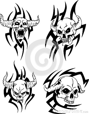 355x450 Evil Skulls Devil Set Black White Vector Illustrat By Darkgirl93