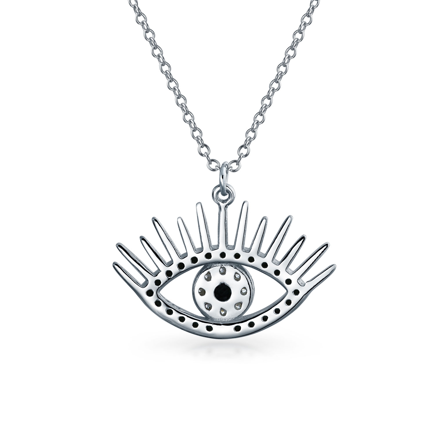 1500x1500 Sterling Silver Simulated Black Sapphire Cz Evil Eye Necklace 16in