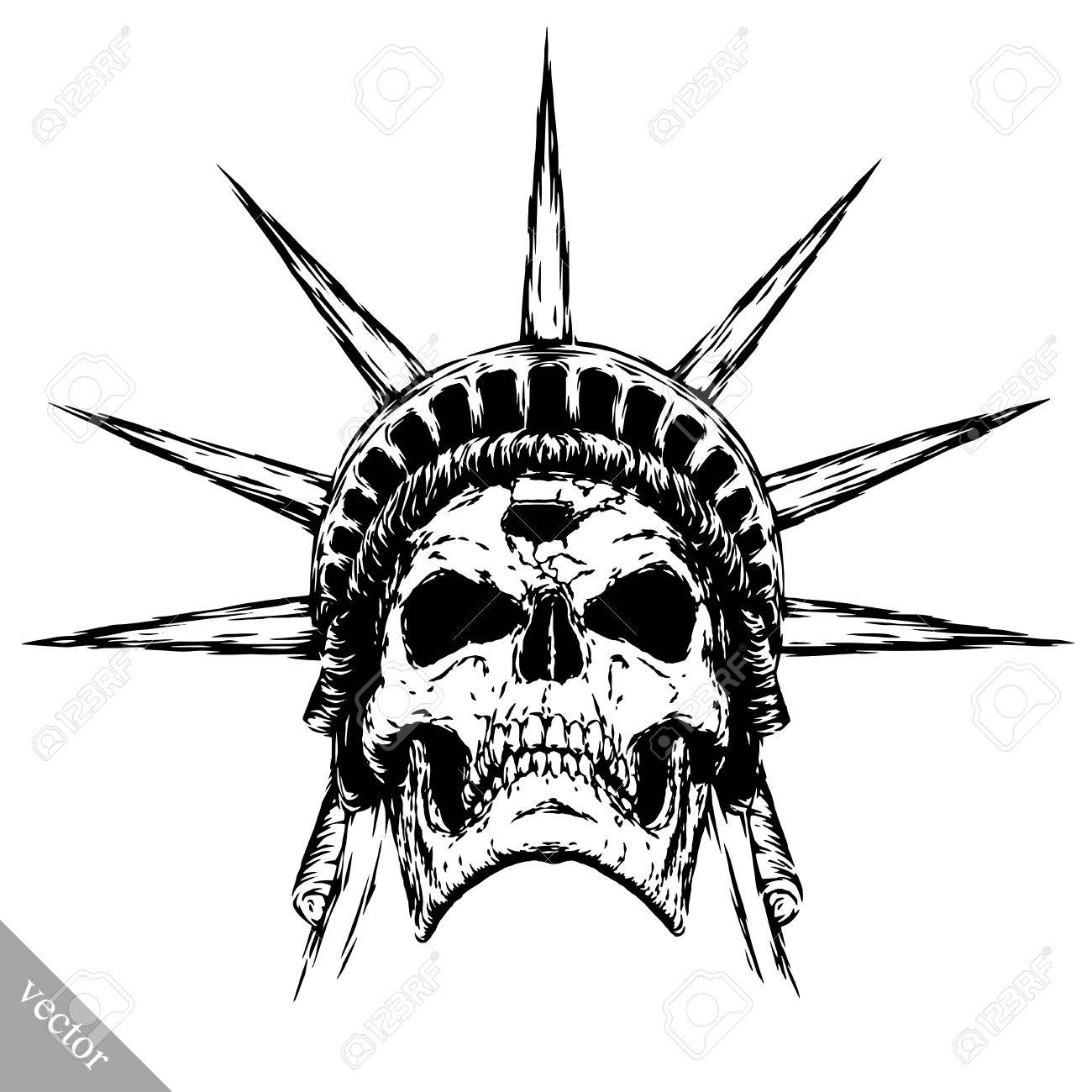 1300x1300 Black And White Engrave Isolated Evil Skull Face Royalty Free