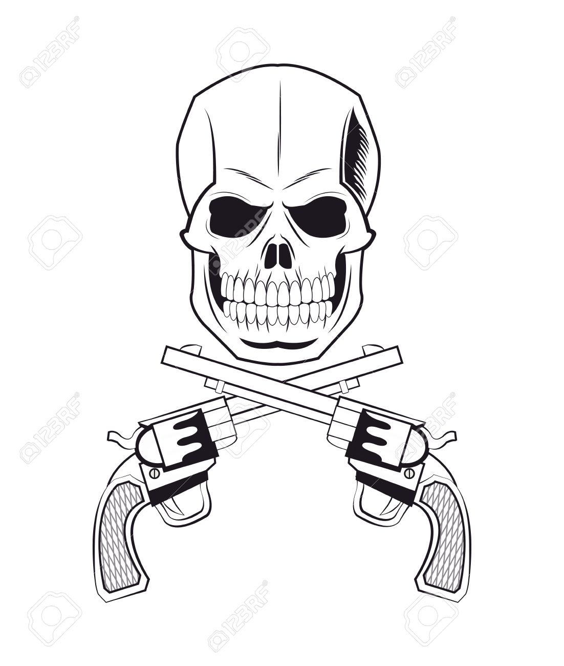 1102x1300 Skull Gun Tattoo Face Gothic Death Evil Icon. Flat And Isolated