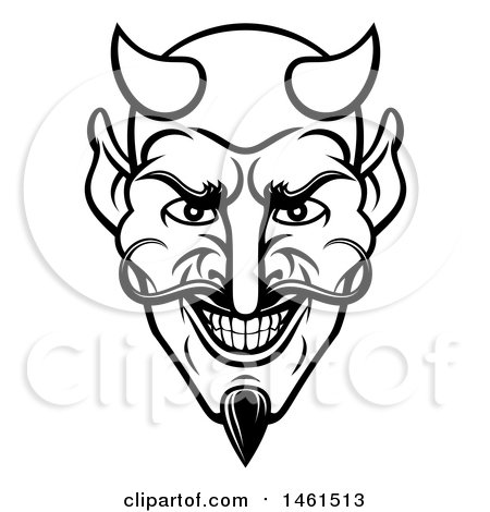 450x470 Clipart Of A Black And White Grinning Evil Devil Face