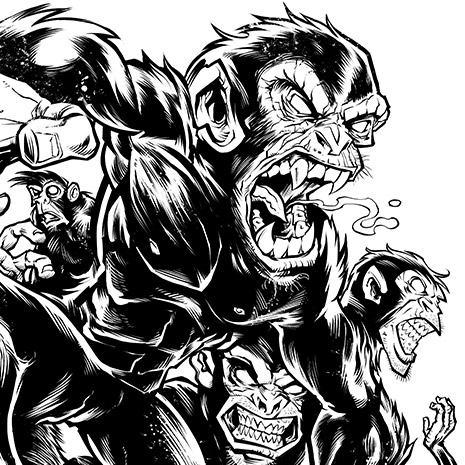 465x465 Evil Monkeys Jumping Out Of A Barrel Full Of Monkeys T Shirt