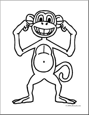 304x392 Clip Art Cartoon Monkey Hear No Evil (Coloring Page) I Abcteach