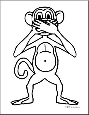 304x392 Clip Art Cartoon Monkey Speak No Evil (Coloring Page) I Abcteach