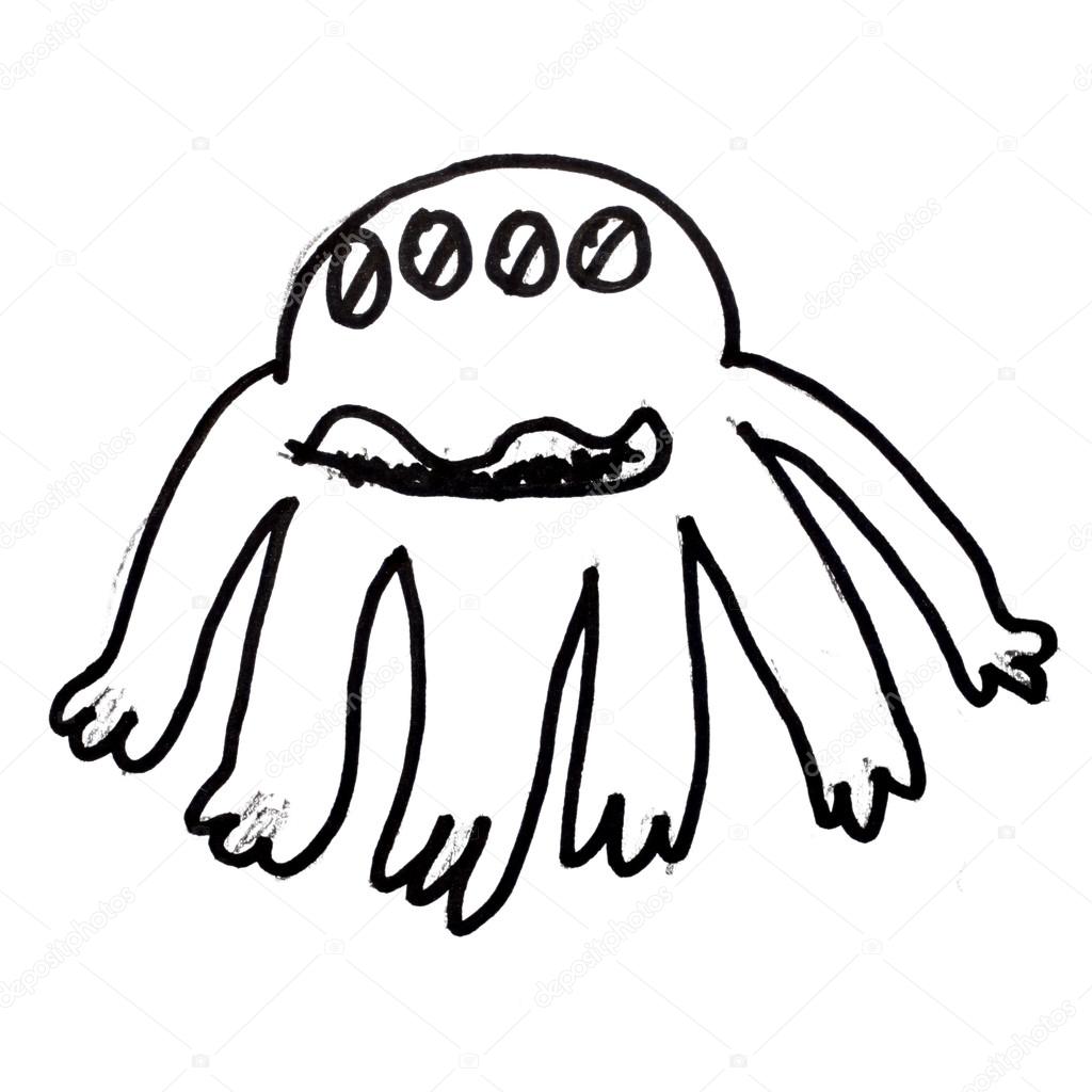 1024x1024 Monster Evil Hero Octopus Hand Drawing Isolated Stock Photo