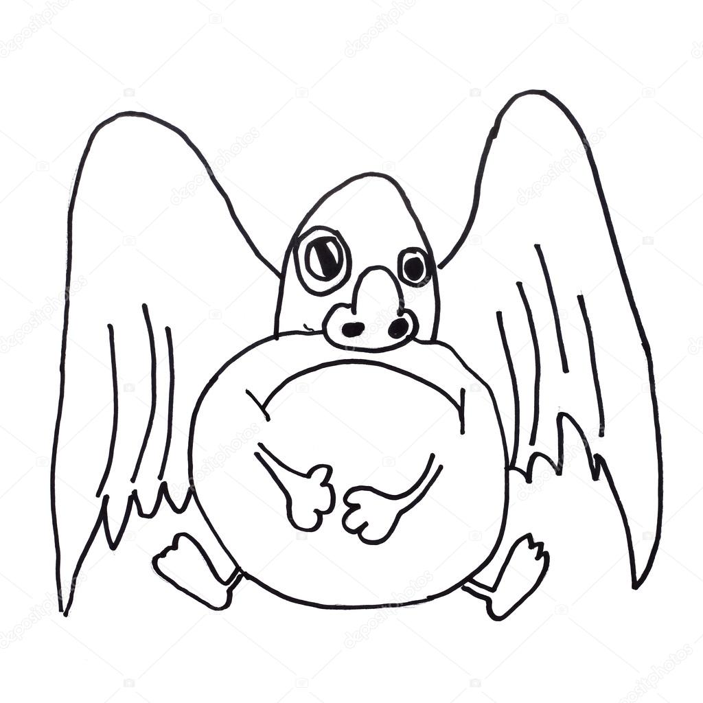 1024x1024 Monster Wings Evil Hero Hand Drawing Isolated Stock Photo