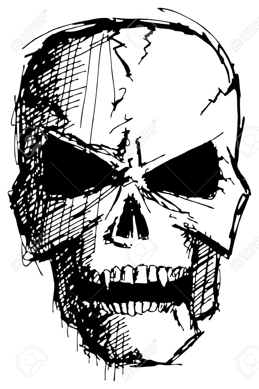 866x1300 Sketch Evil Monster Skull For Halloween Royalty Free Cliparts