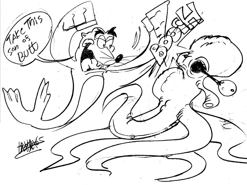 1024x768 Sea Lion Vs Giant Evil Octopus Tentacles By Tpckrulez