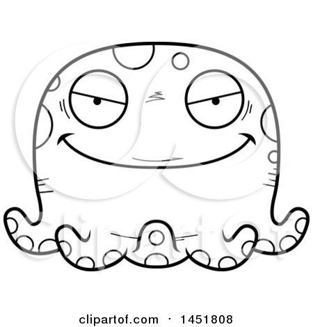 450x470 Clipart Graphic Of A Cartoon Black And White Lineart Evil Octopus