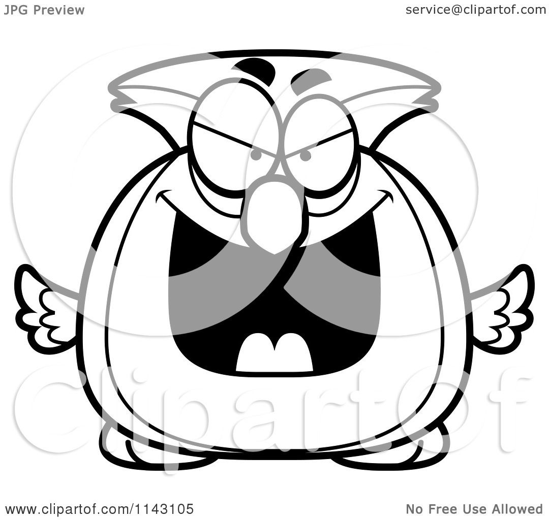 1080x1024 Cartoon Clipart Of A Black And White Chubby Evil Owl