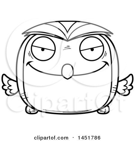 450x470 Clipart Graphic Of A Cartoon Black And White Lineart Evil Owl