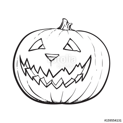 500x500 Black And White Jack O Lantern, Ripe Pumpkin With Carved Scary