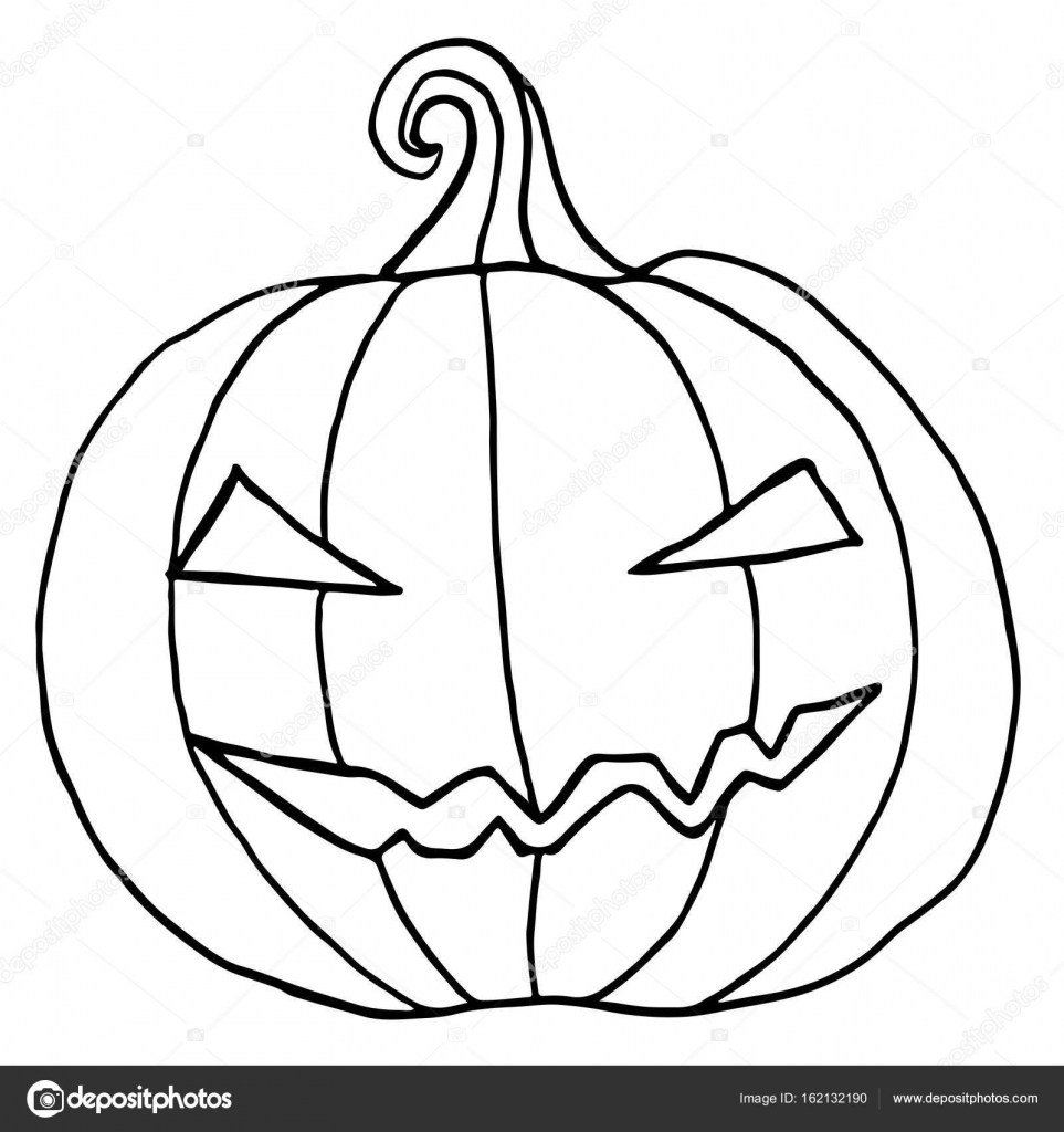 963x1024 Black And White Cartoon, Evil Muzzle, Pumpkin. Stock Vector