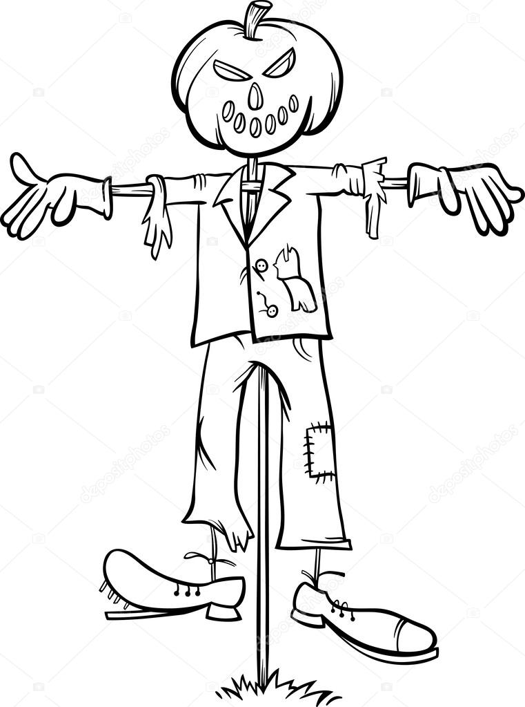 761x1023 Scarecrow Cartoon For Coloring Book Stock Vector Izakowski