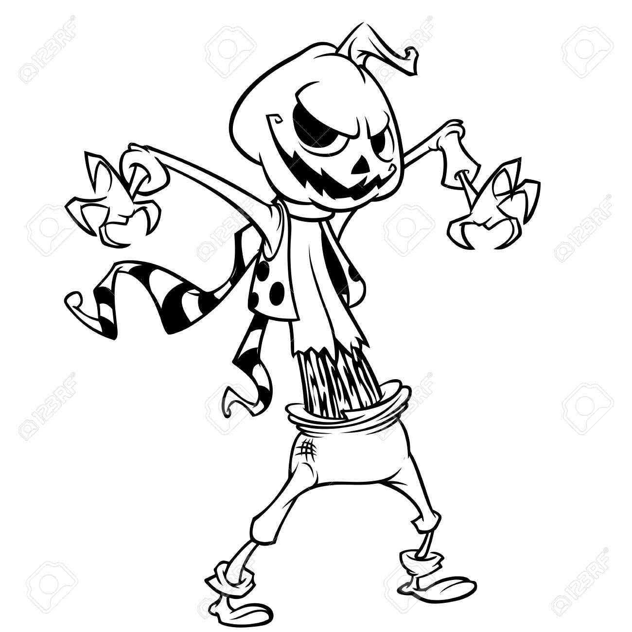 1300x1300 Coloring Book Scarecrow Cartoon Character. Vector Halloween