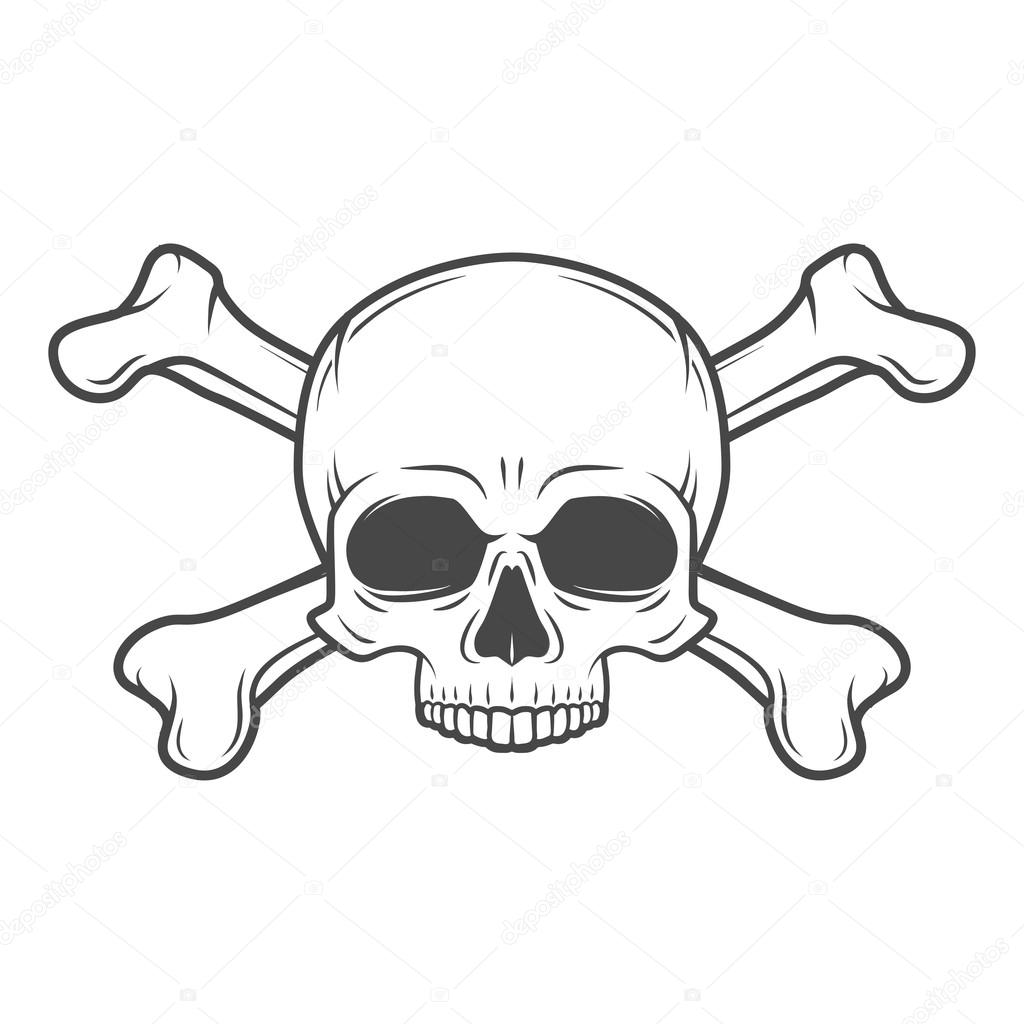 1024x1024 Human Evil Skull Vector. Jolly Roger With Crossbones Logo Template