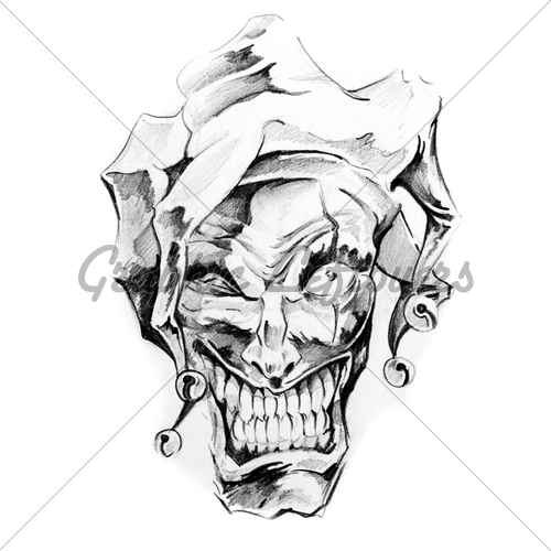 500x500 Sketch Of Tattoo Art, Clown Joker Skull Flash Art ~a.r. Tattoo