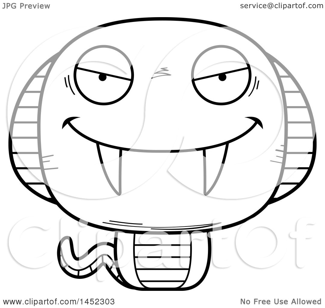 1080x1024 Clipart Graphic Of A Cartoon Black And White Lineart Evil Cobra
