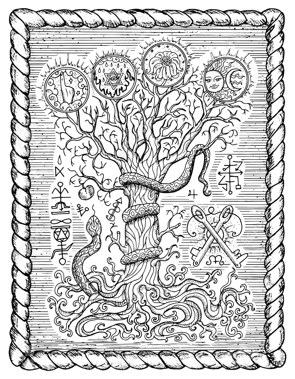 1013x1300 Black And White Drawing With Mystic And Christian Religious