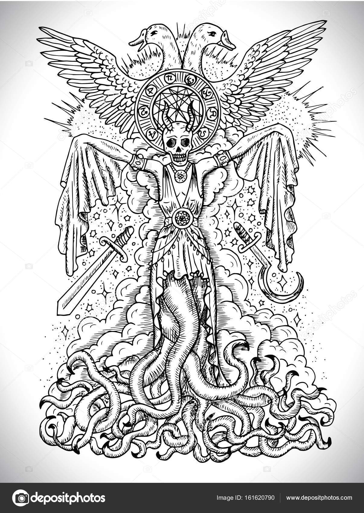 1205x1700 Black And White Drawing Evil Goddess Or Female Demon