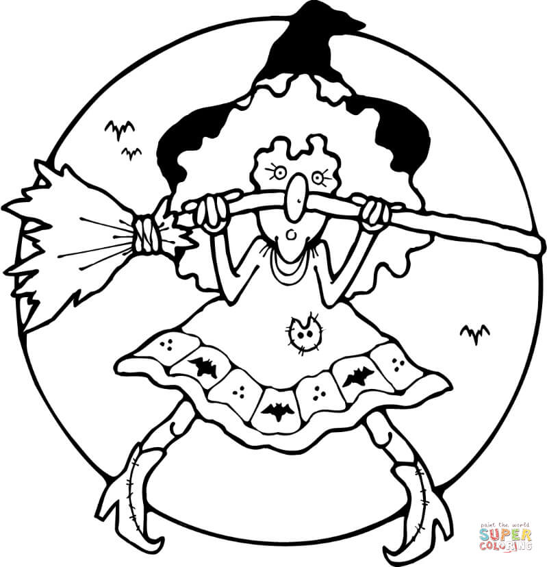 799x828 Evil Woman Flying On Broom Coloring Page Free Printable Coloring