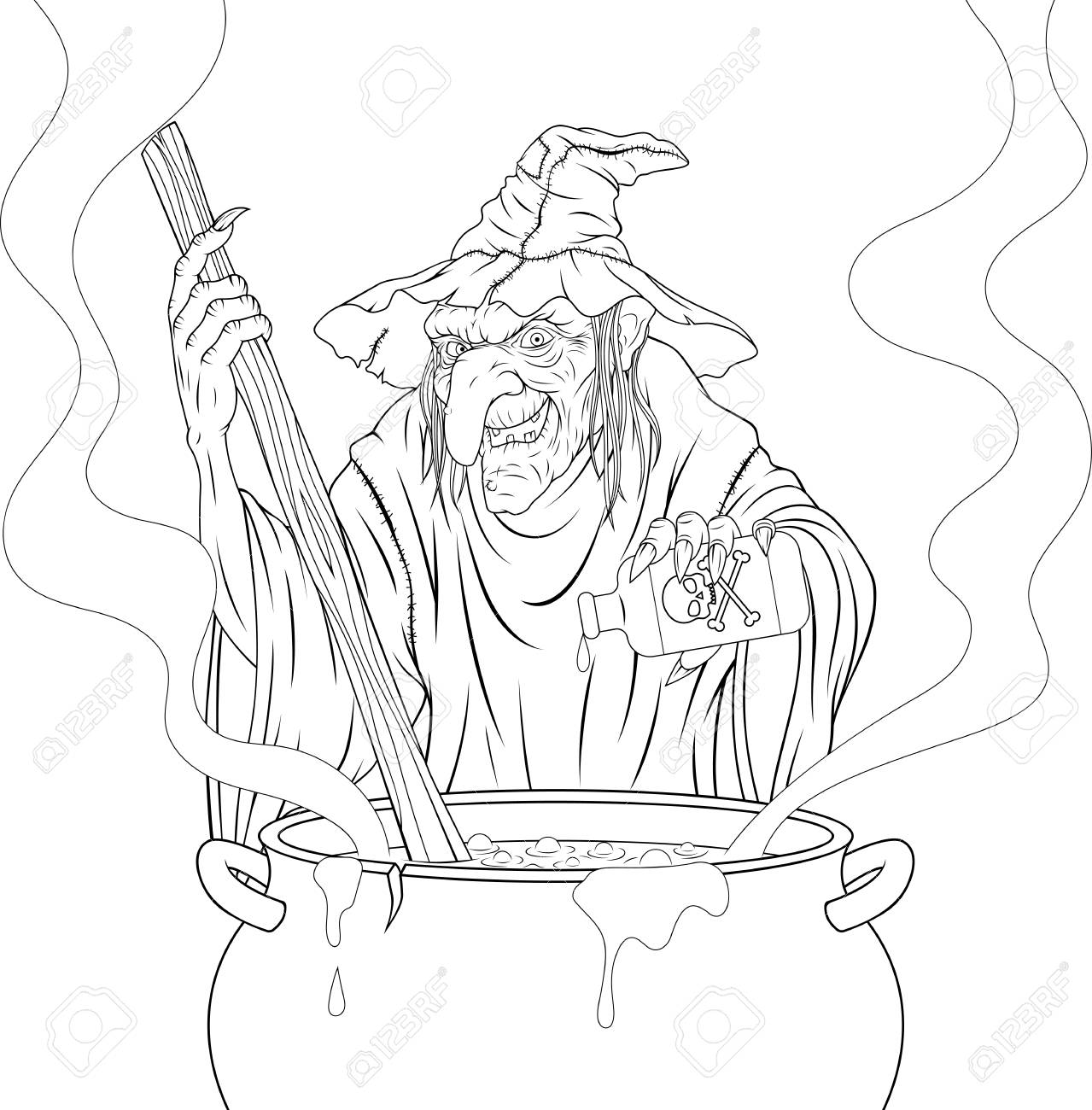 1279x1300 Illustration Of Evil Witch Cooking Poisonous Potion In