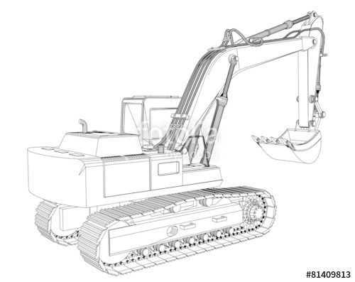 500x397 Excavator Sketch Isolated On White Background Stock Photo
