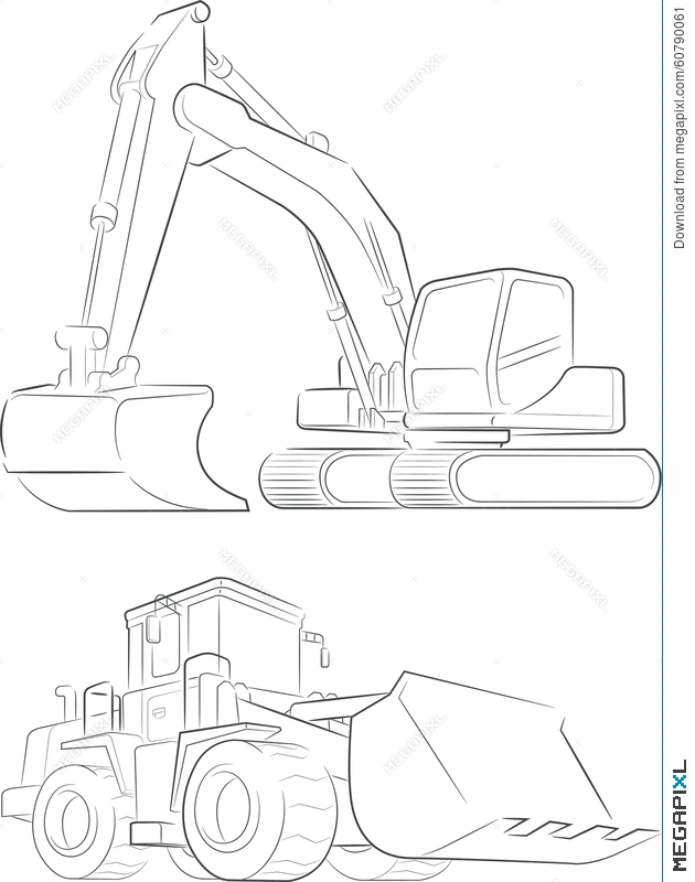 630x800 Bulldozer Amp Excavator Vector Line Art Illustration 60790061