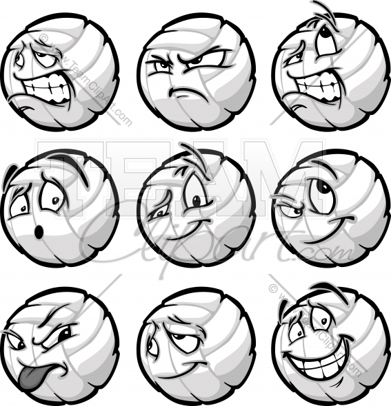 567x590 Volleyball Ball Cartoon Faces With A Variety Of Facial Expressions