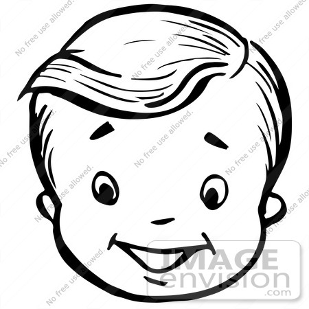 450x450 Clipart Of A Happy Retro Boy Face In Black And White