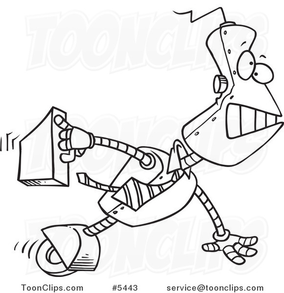 581x600 Cartoon Black And White Line Drawing Of A Robot Executive