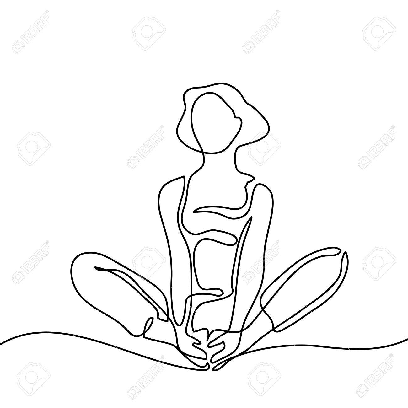 1300x1300 Continuous Line Drawing. Woman Doing Exercise Yoga Lotus Pose