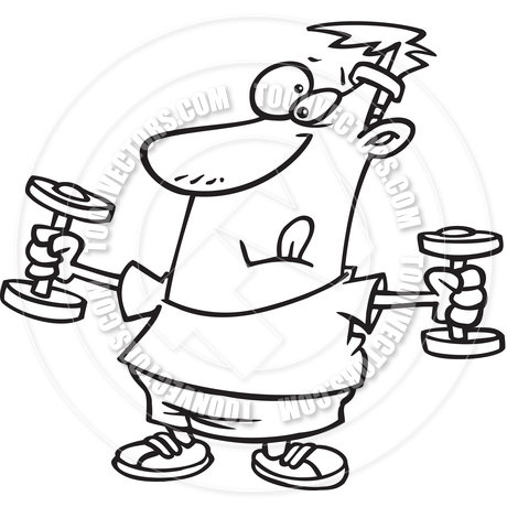 460x460 Cartoon Man Exercising (Black And White Line Art) By Ron Leishman