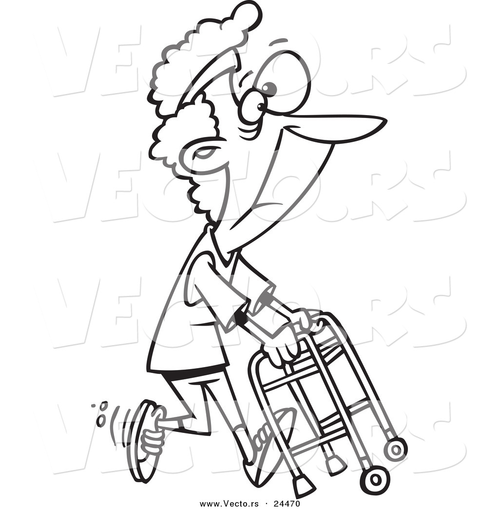 1024x1044 Vector Of A Cartoon Healthy Granny Exercising With Her Walker