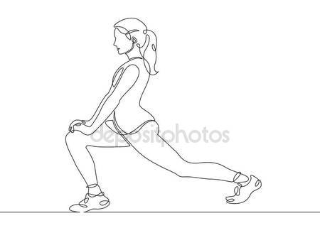450x321 Continuous Line Drawing Of Exercising Woman Stock Vector